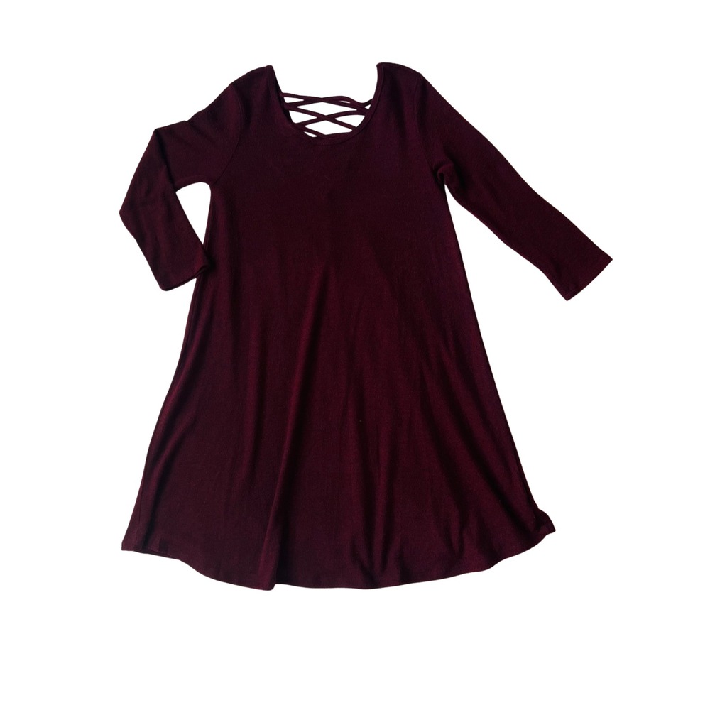 NWT New Altar'd State Womens Dress Long Sleeve Criss Cross V-Neck Wine Knit Sz M
